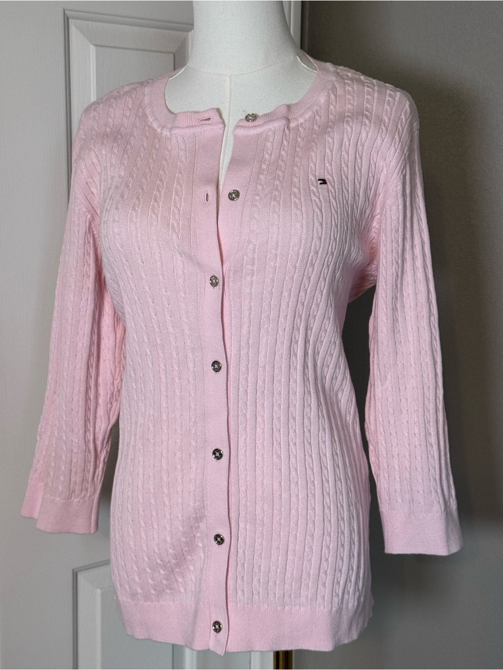 Tommy Hilfiger Women's Pink Cable-Knit Button Cardigan